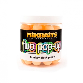 Mikbaits plovoucí fluo boilie 250ml Broskev Black pepper 18mm