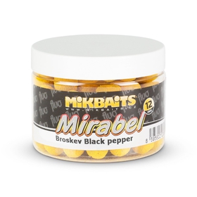 Mikbaits Fluo boilie Mirabel 150ml 12mm Broskev Black pepper 